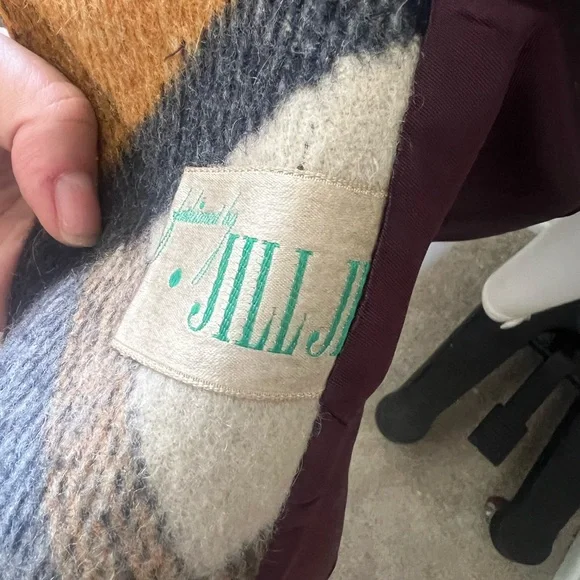 Vintage Jill Jr. Rust Orange and Navy Plaid Wool Coat as is - Picture 7 of 12